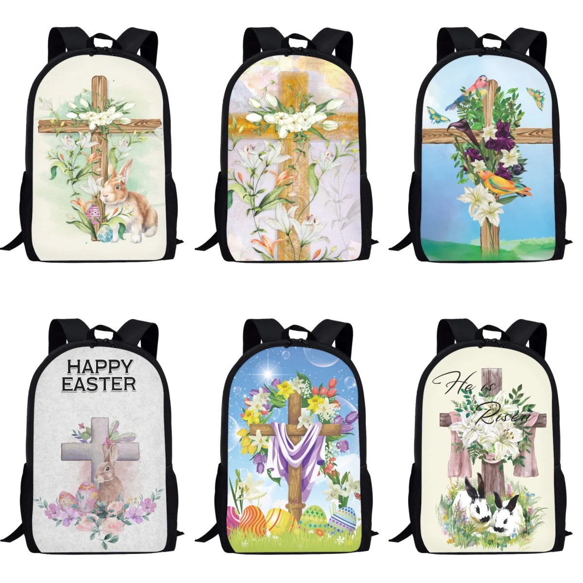 Easter Day Cross Mochilas Escolares para Crianças, Estampa de Jesus Ressuscitado para Meninas, Mochilas Femininas, Casual, Grande Capacidade, Mochila Diária, 16"