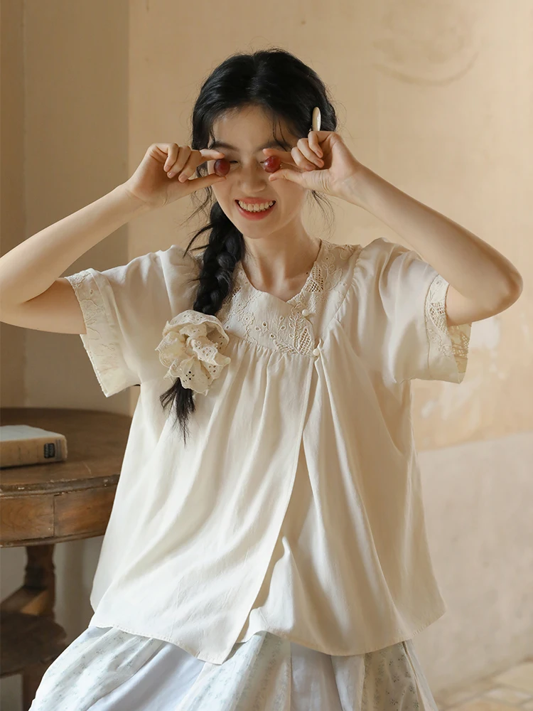 

Женская футболка Nesoulum с вышивкой, свободного кроя, летняя, модная, в стиле ретро, с круглым вырезом, с цветными вставками