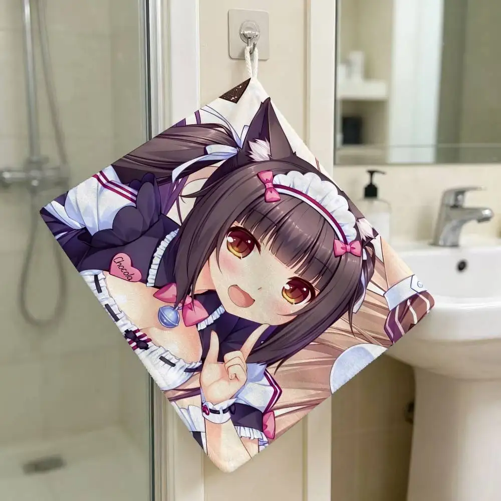 Cat Ear Anime Girl Chocola Kawaii Polyester Hanging Kitchen Hand Towel Durable Wear Resistant Versatile Use Throughout Home