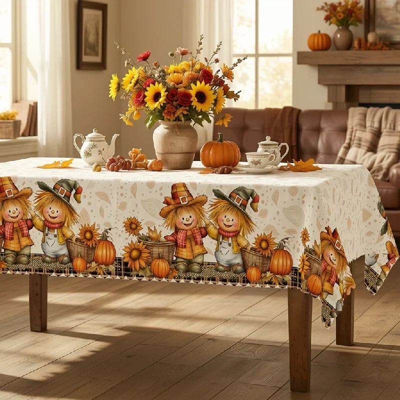 Retro Autumn Farm Tablecloth - Rural Autumn Tablecloth - Polyester - Circular, Rectangular, Elliptical - yzb