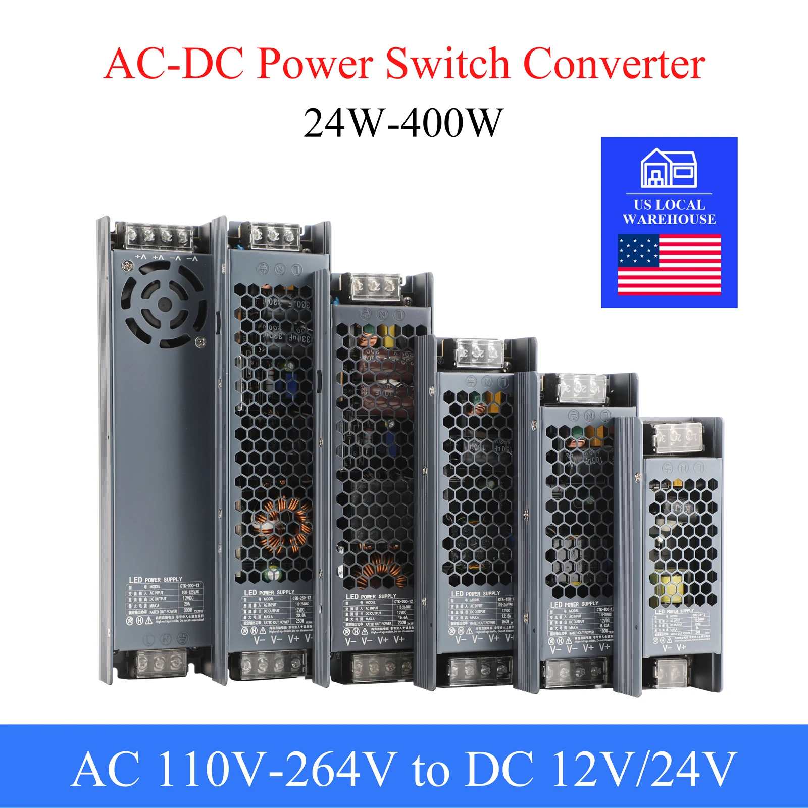 US Ultra-thin long strip switching power supply AC110-264V to DC12V 120W  power switch adapter transformer for LED