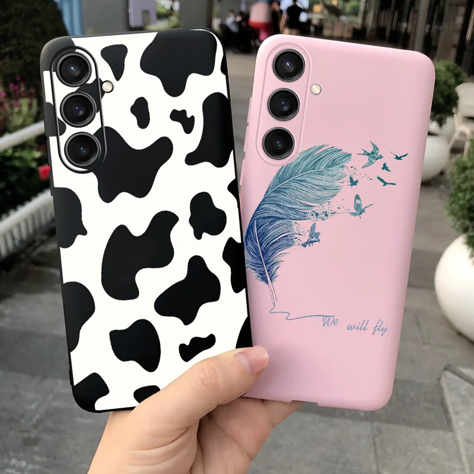 For Funda Samsung Galaxy A35 A25 2023 5G Case SM-A356B SM-A256B Black Cat Moon Night Fashion Coque Etui Matte Silicone Housing