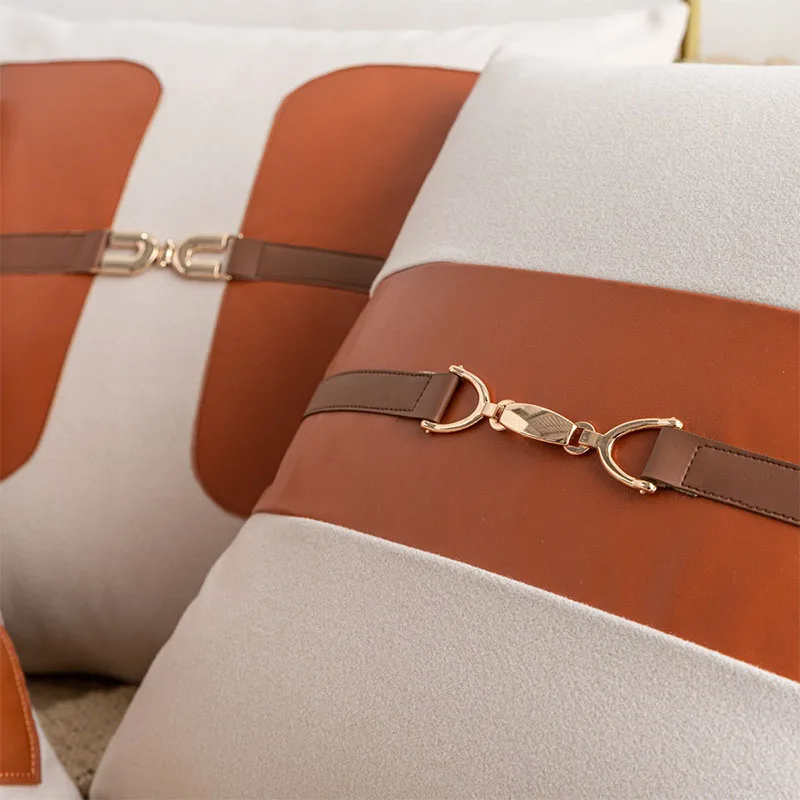 PU Leather Saddle Pillowcase Faux Leather Slub Cotton Throw Pillow Covers For Home Bedroom Living Room Couch Bed Sofa Decor view 5