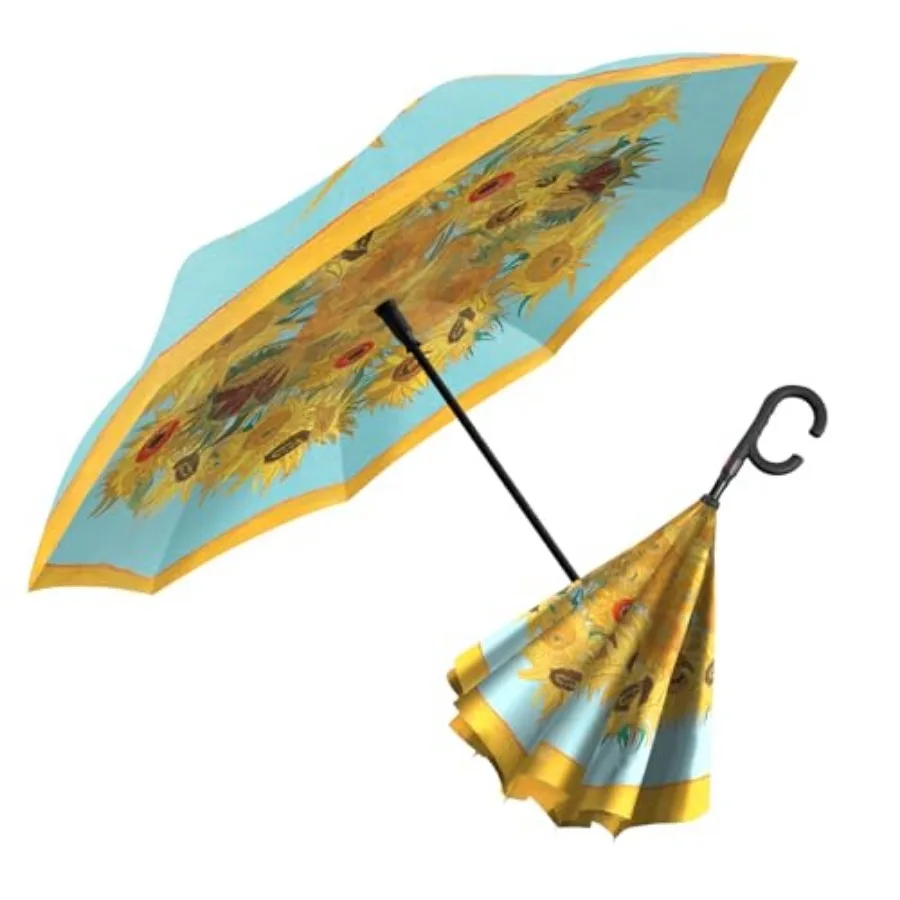 

Reverse Inverted inside-out Windproof Fine Art Reverse-opening Upside Down Umbrella with C-shaped Handsfree Handle Umbrella