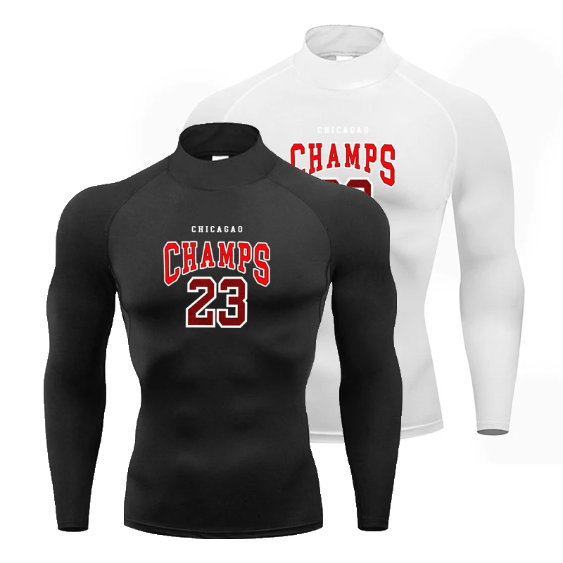 Chicago Champs 23 USA Frühling Herbst Langarm Sport T-Shirt Herren Kompressionsshirt Enges, schnell trocknendes Lauf-T-Shirt Gym Workout