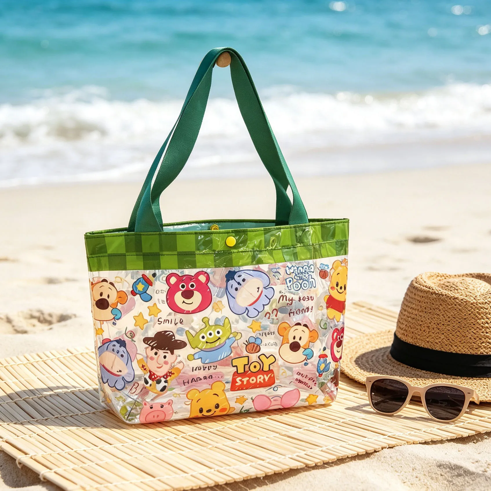 Hello kitty Transparent Handbag Cartoon Printed Waterproof Handbag Snap on Large Capacity Beach Shopping Bag view 3