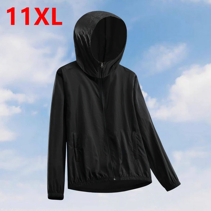 11XL Sunscreen Coat Fatty Summer New Big Size Men's Outdoor Leisure Breathable Hooded Coat 170kg 10XL