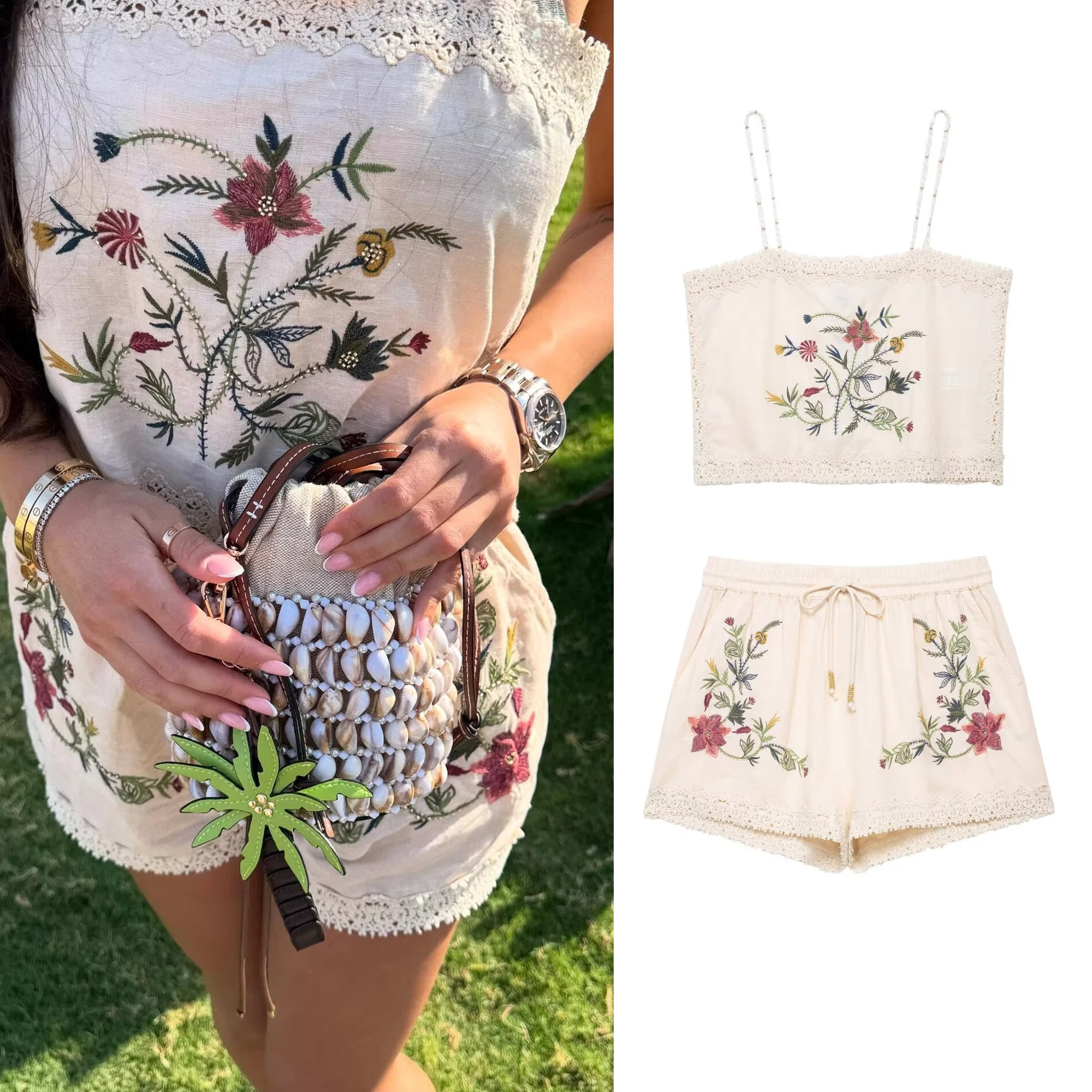

Женские шорты, комплект с вышивкой, новинка 2025, летняя контрастная майка и шорты с лацканами, комплект благородной светской львицы, модное сомнение