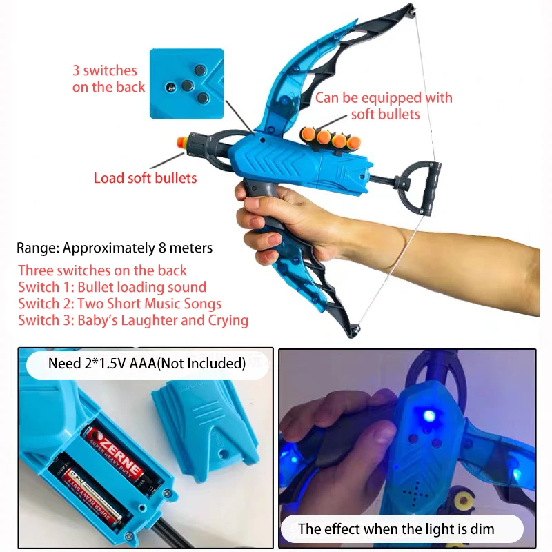 MEOA Space Gun Toys with Light Bow Toys with 5 Soft Bullet Children Fun Shooting Gun Toys Kids Birthday Gift