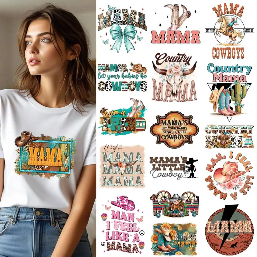 Retro Wild Life Cowgirl Cowboy Heat Transfer Patches For Clothes DIY A-Level Washable T-shirts Iron-on Thermal Stickers