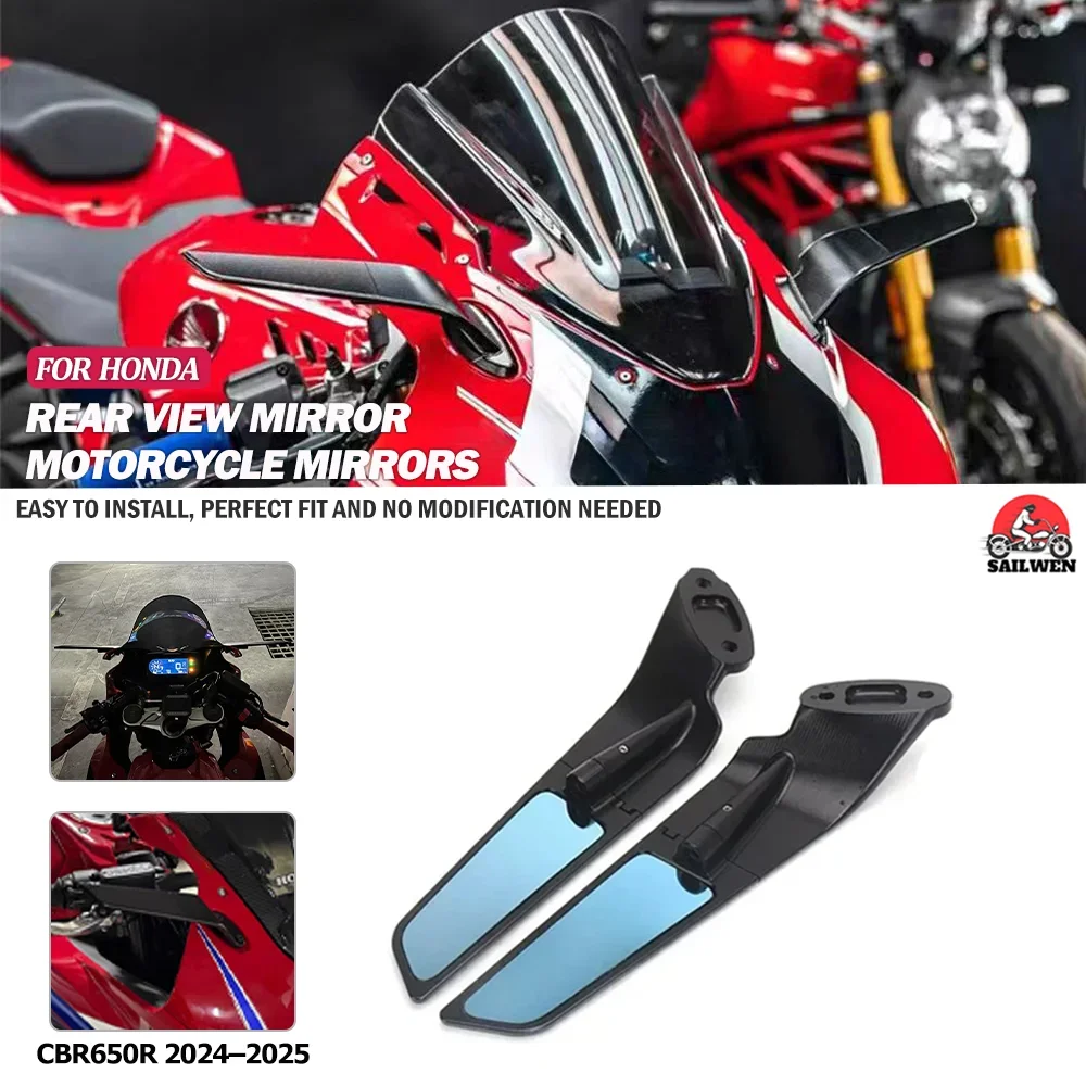 

For Honda CBR650R 2024-2025 Motorcycle CNC Aluminum Rear View Mirrors Blue Anti-glare Mirror