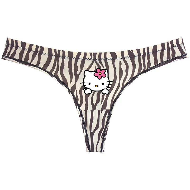 Sanrio-ropa interior Sexy de leopardo de Hello Kitty, Tanga sin costuras, ligero, de secado rápido, Kawaii, regalo de cumpleaños