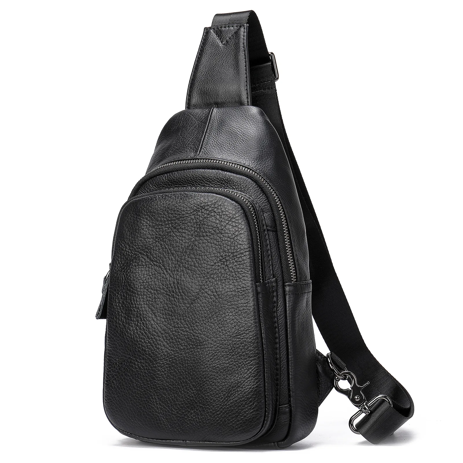 Bolso de pecho de cuero genuino para hombre, bandolera de cuero de vaca suave, color café negro, novedad de verano