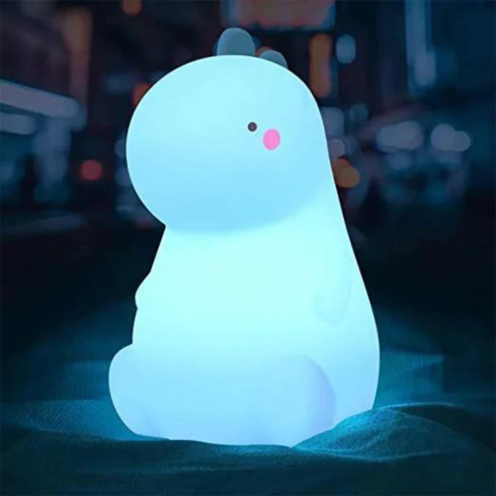 Cute Dinosaur Silicone Night Light With Color Changing Rgb Sensor Cartoon Lamp For Kids Room Butt Statue Desktop Ornaments