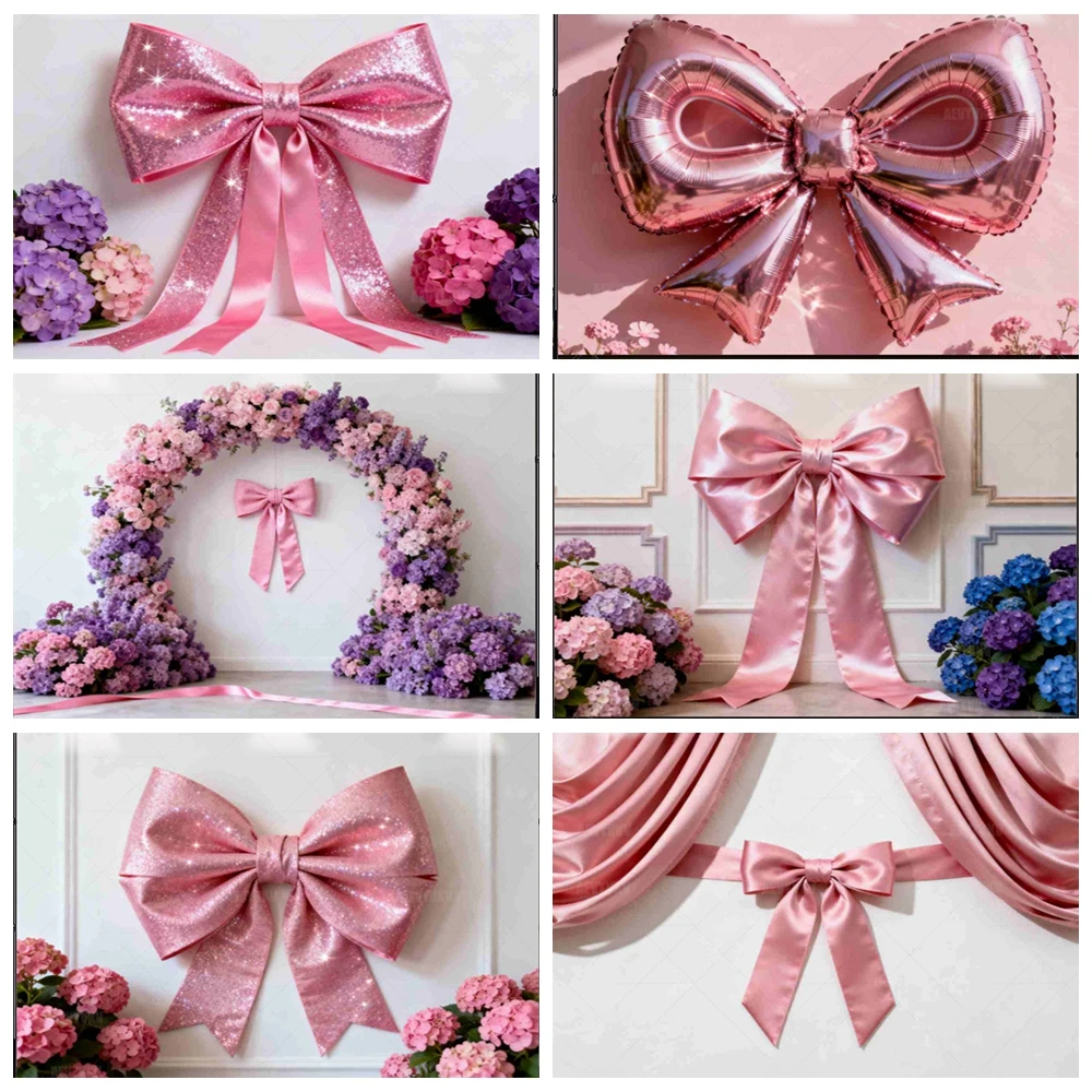 

Bow Floral Photography Backdrop with Balloon Garland for Girl Birthday Party Baby Shower Decor Maternity Wedding Photo Booth