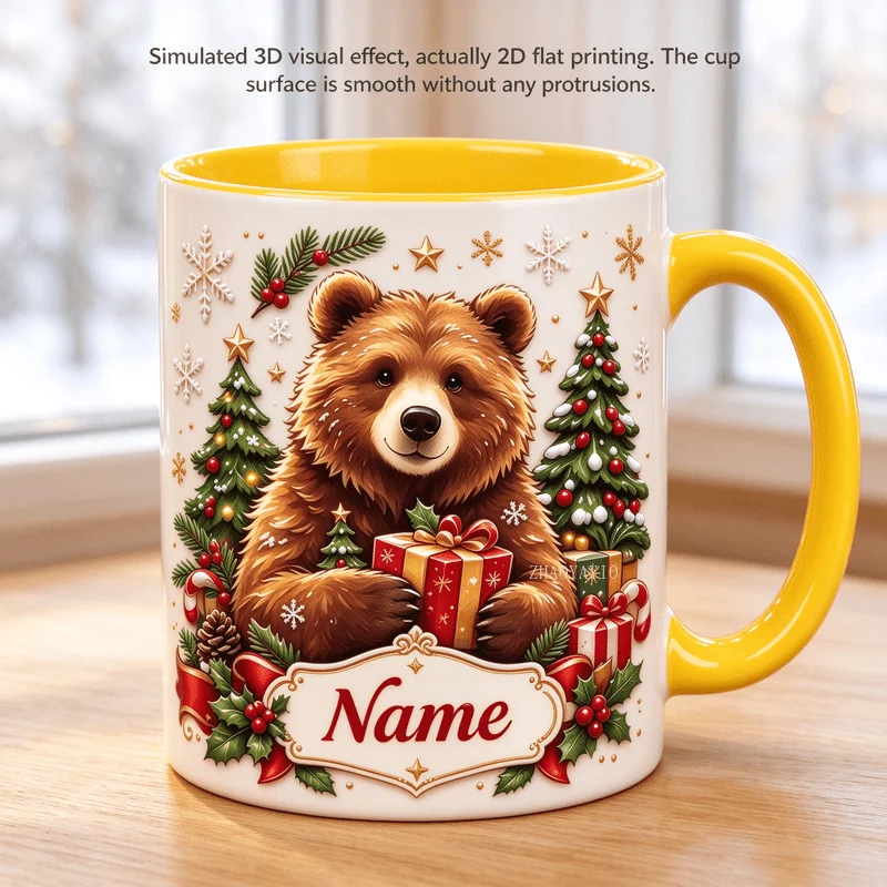 2D flat printing 1pc 11oz personalized custom bear christmas mug, christmas home gift for family, hand wash only microwave safe
