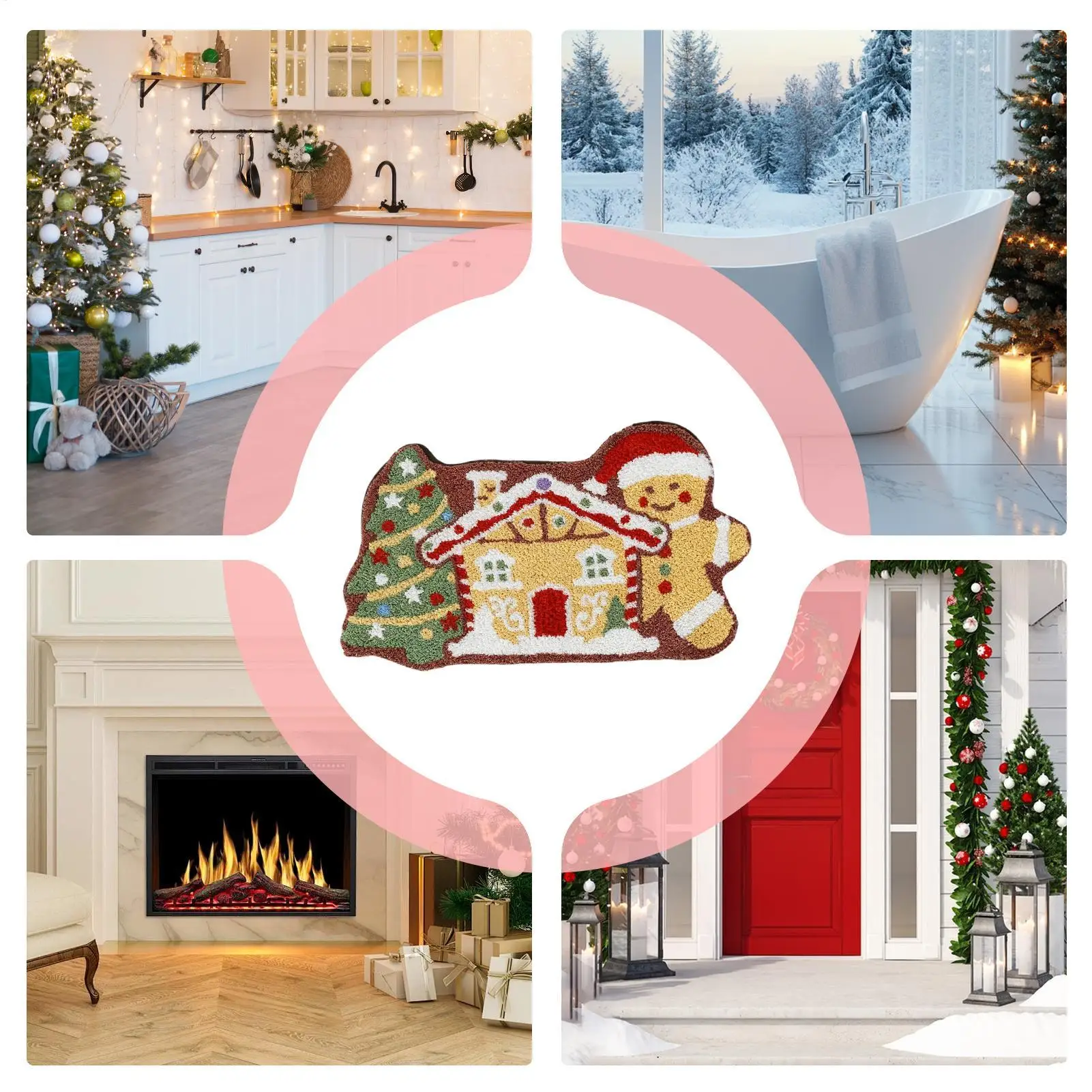Gingerbread Rug Soft Non Slip Christmas Gingerbread House Doormat Kitchen Bath Welcome Mat For Porch Entrance Shower Home