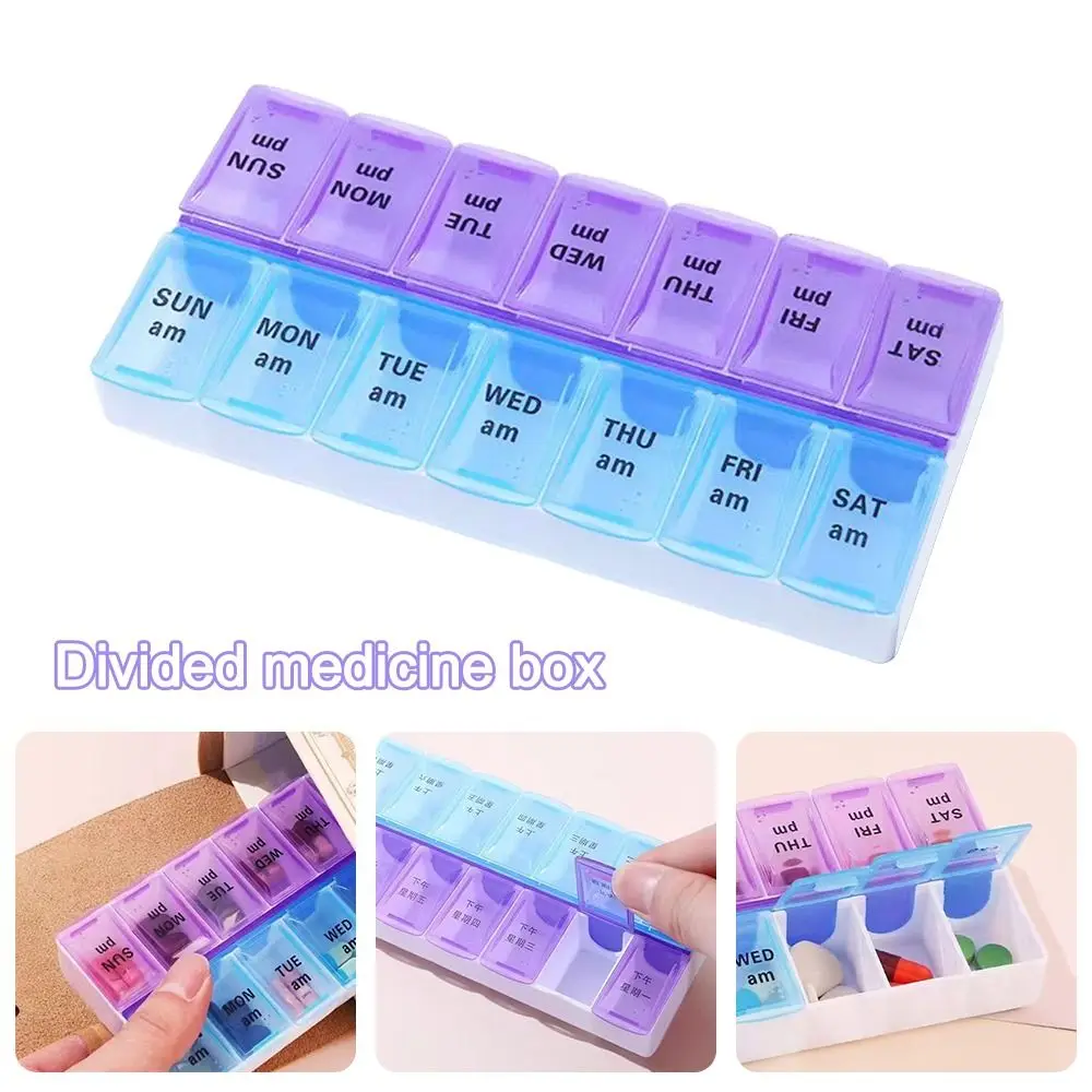 

Portable 7-Day Weekly Pill Box 14 Grid Double Row Tablte Dispenser Moisture-proof First-Aid Kit Container