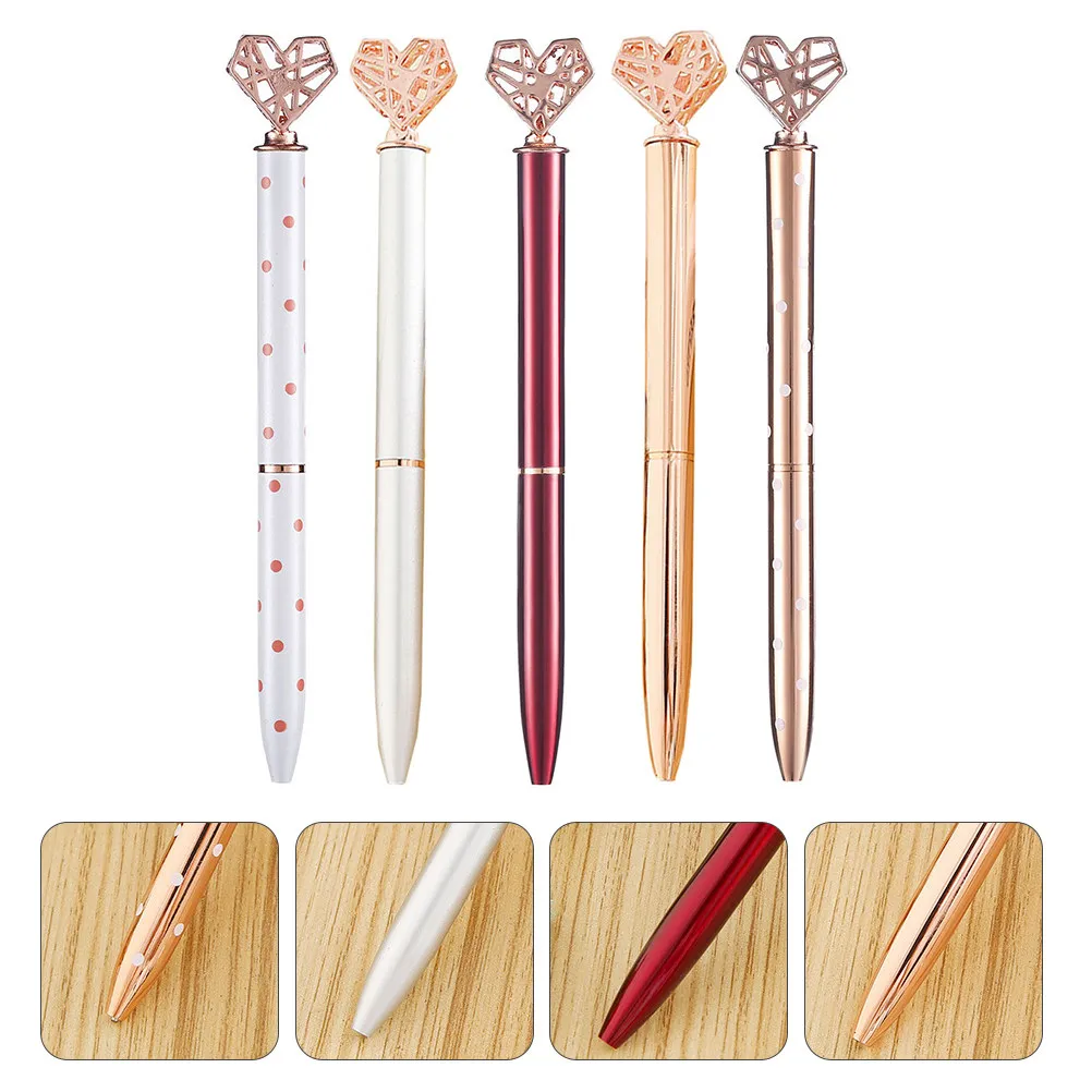 

5Pcs Metal Heart Shape Ballpoint Pens Smooth Ink Writing School Student Stationery Signature Exam Journal Crafting