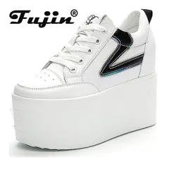 Fujin 12 cm vera pelle piattaforma zeppa grosso sneaker tacchi nascosti casual traspirante primavera autunno alta marca scarpe vulcanizzate