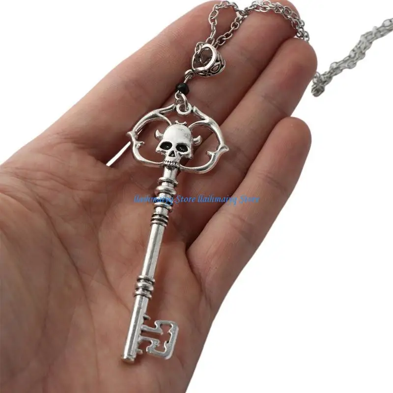 

573B Skeleton for Key Necklace Gothic Halloween Gift Vintage for Vampire Skull Neckl