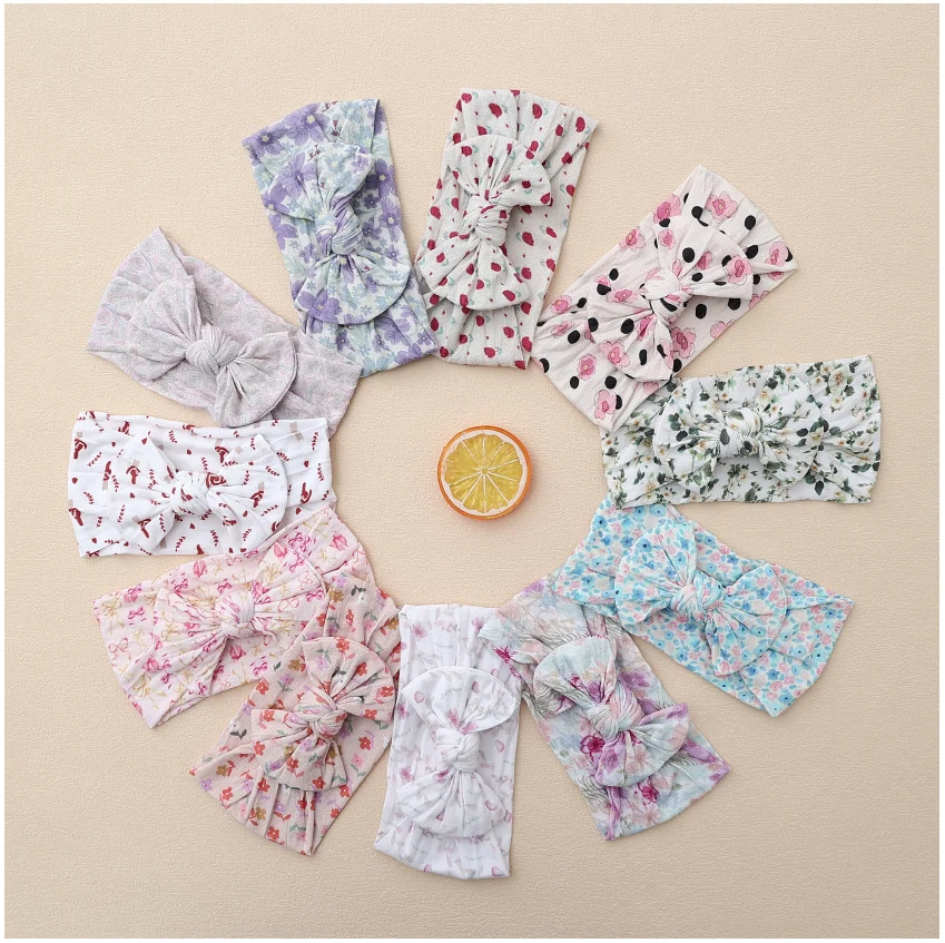 

20pc/lot New Floral Prints Nylon Headband Newborn Baby Flower printed Nylon Head Wraps for Kids Headwear Girls Nylon Turban Bulk