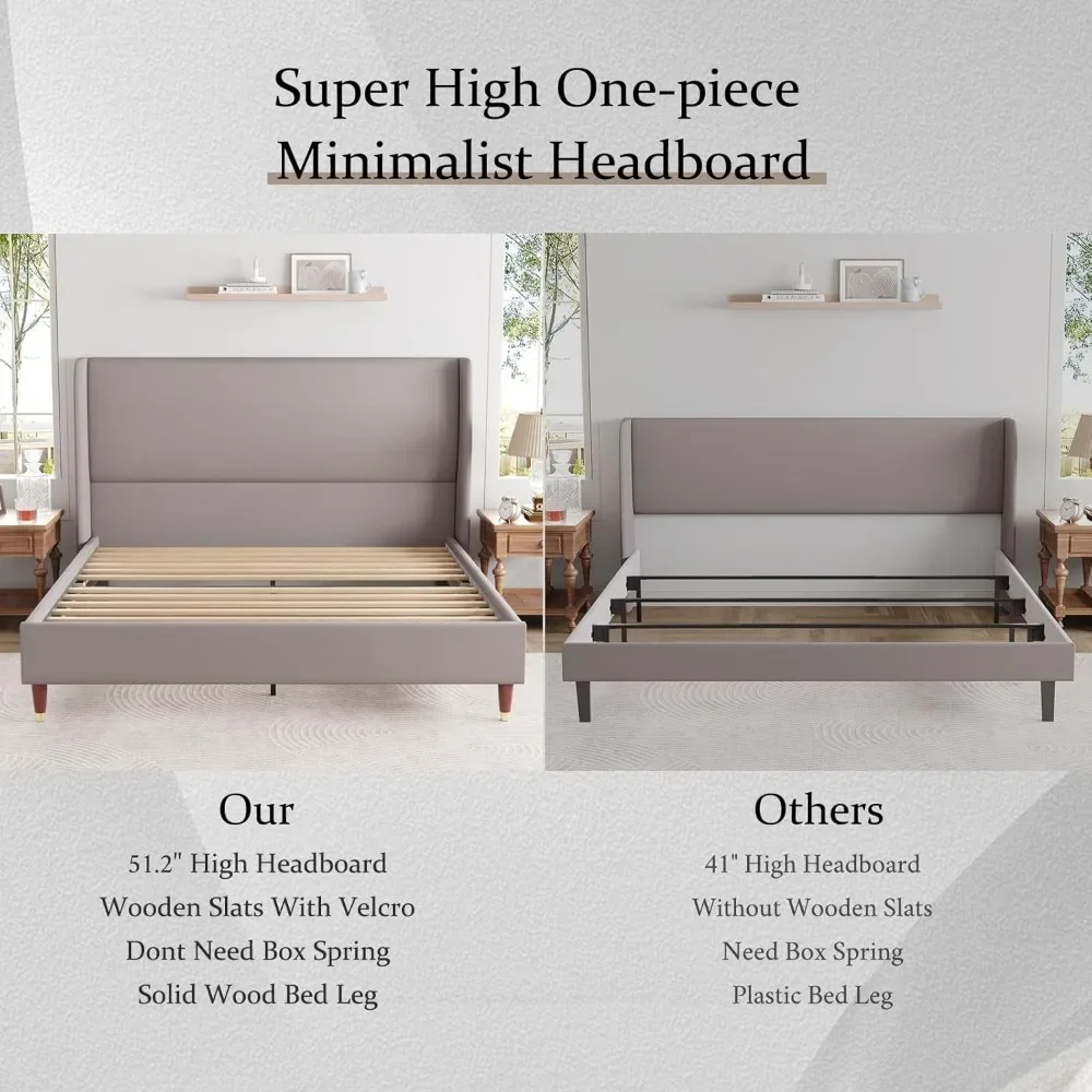 Upholstered Bed Frame Queen Size Platform Bed with Wingback Headboard/No Box Spring Needed/Easy Assembly