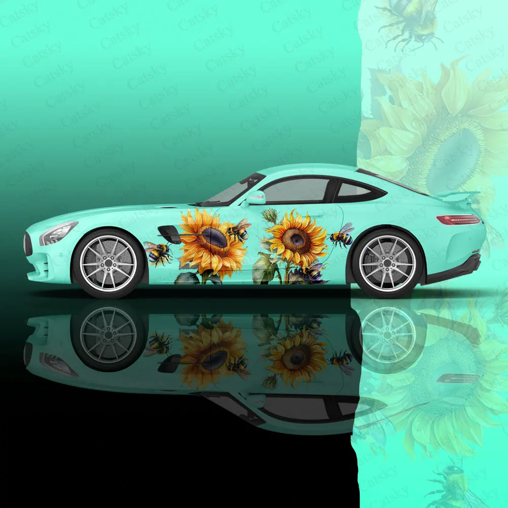 

Sunflower Ink Painting Car Body Sticker Itasha Vinyl Car Side Decal Sticker Body Sticker Car Decor Sticker Car Protective Film