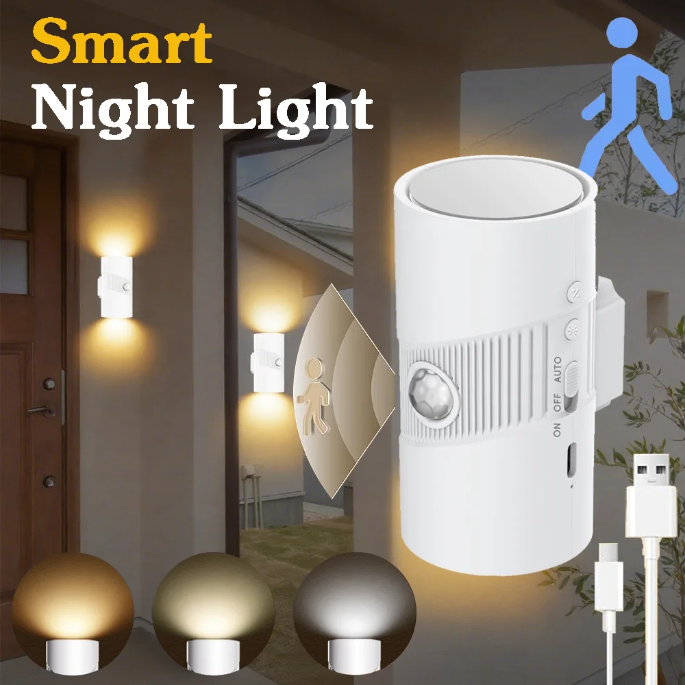 

1pcs Intelligent Human Body Induction Night Light 3000K-7000K Rechargeable Corridor Cabinet Wall Light Dimmable Outdoor Light