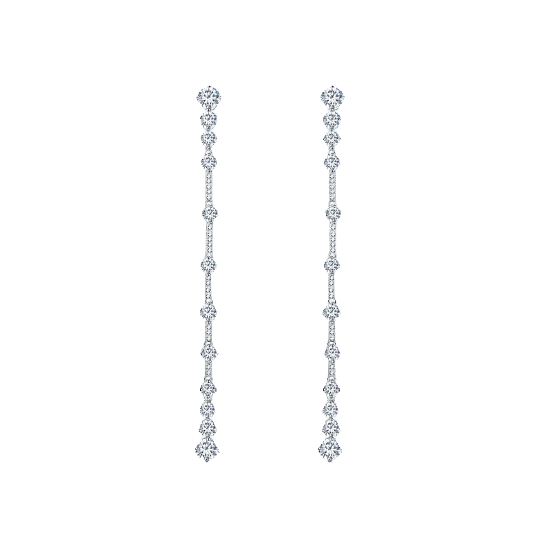 

Long full diamond shining smart fringed earrings, high-end light luxury 925 silver stud earrings