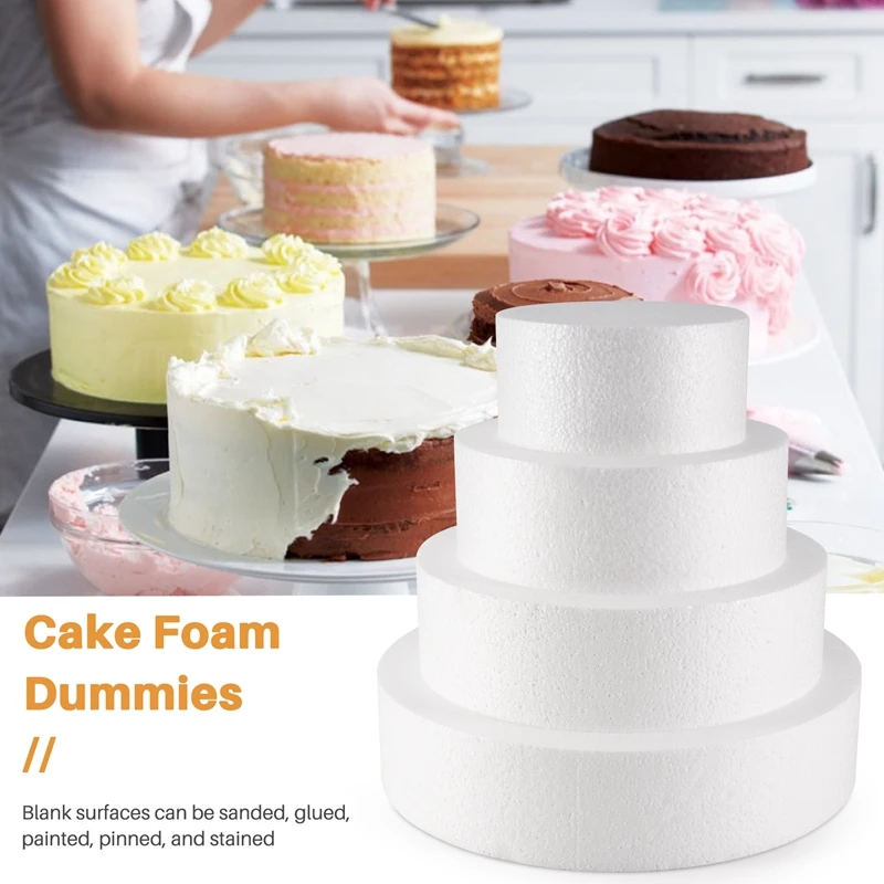 4 Pack Foam Cake Dummy for Decorating and Wedding Display,Sculpture,Modeling DIY Arts,Kids Class,Floral-A50M
