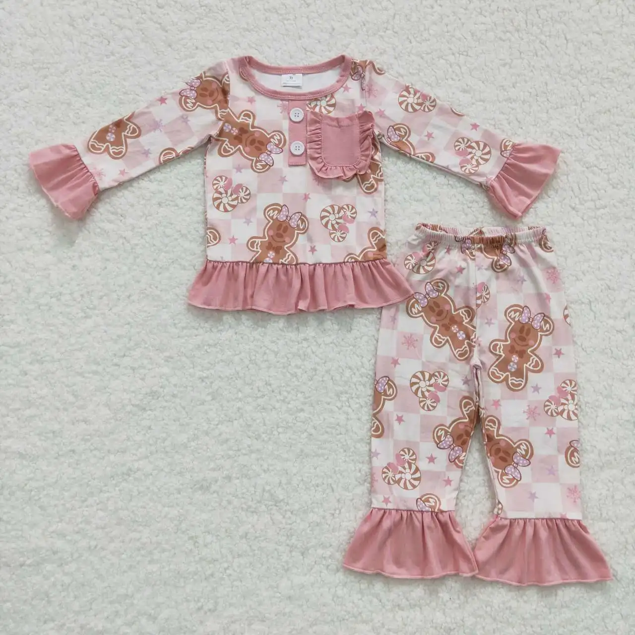 2023 New Products RTS Toddler Kids Ginger Clothing Children Ruffle Lounge Set Baby Girls Christams Outfits