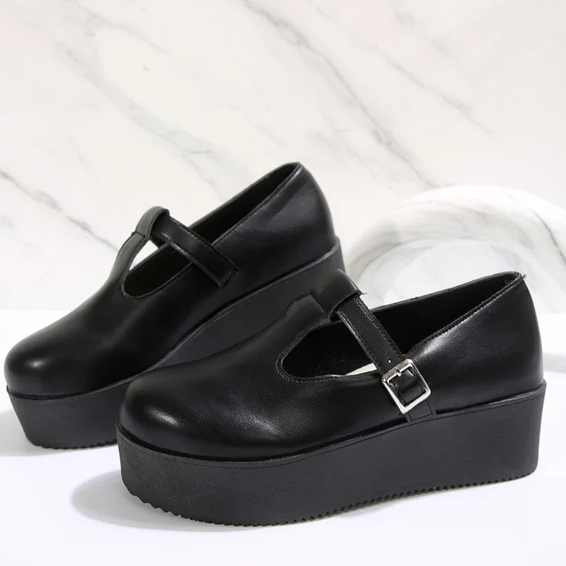 

Women's Loafers Platform Sole Wedge Heel One-line Buckle Large Size Shoes Women Leisure Work Fashion Roman Zapatillas De Mujer