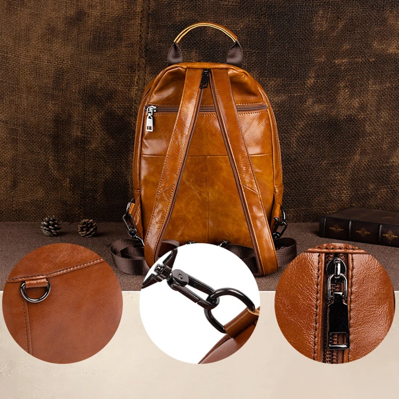 Men's new leather backpack travel backpack multifunctional multi compartment chest bag large capacity soft leather chest bag