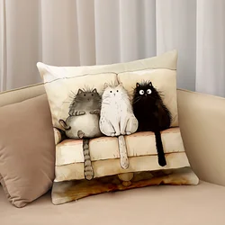 Three kitten pillowcase, 18x18 inches, suitable for living room, bedroom, decoration (without pillow core)