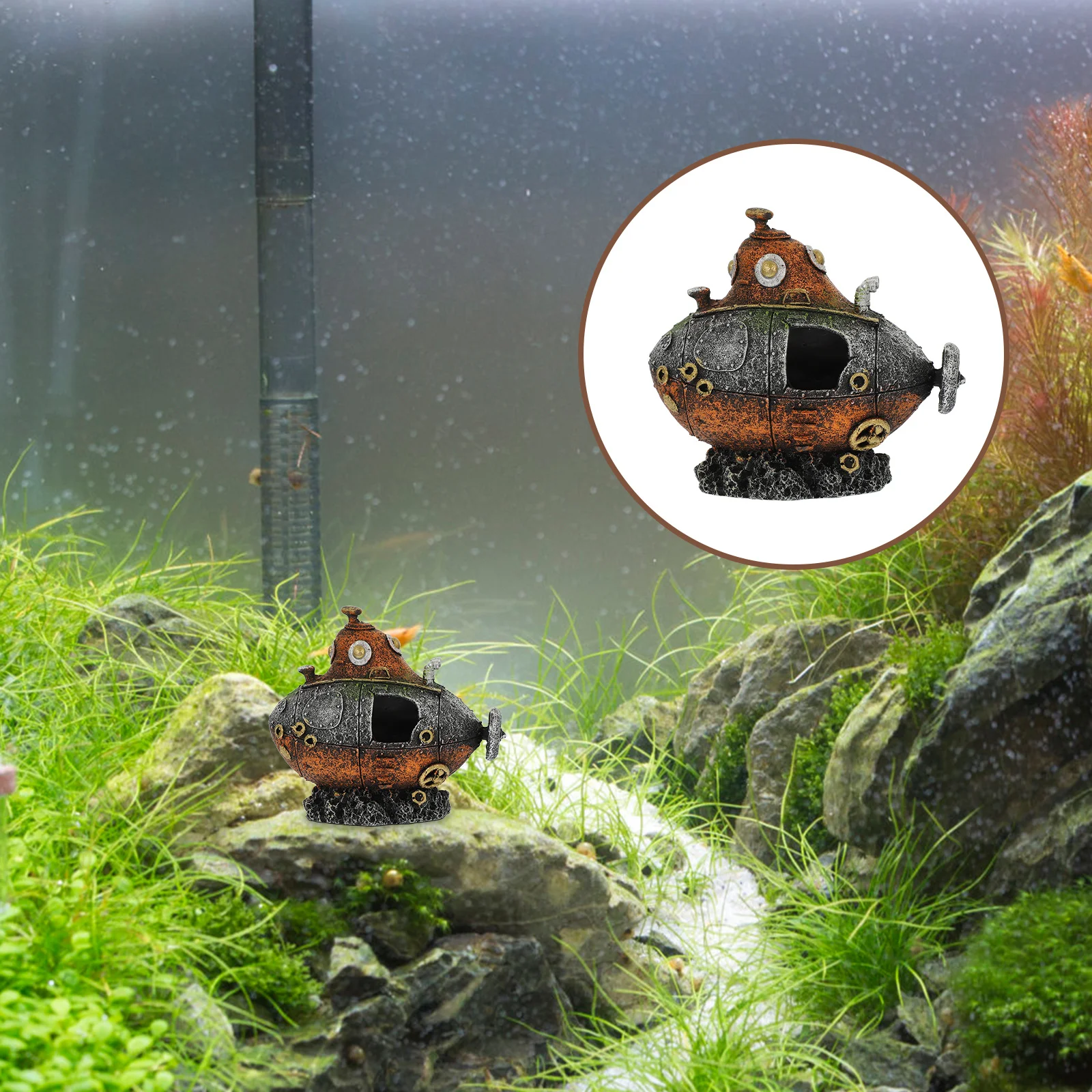 

Fish Tank Shipwreck Submarine Resin Ornament Aquarium Decor Fish Hideout Shrimp Shelter Craft Submarine Decor Underwater Craft
