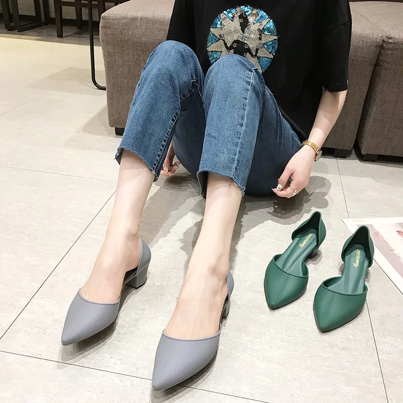 Classic Designer Low-heel Shoes Woman Pointed Toe Candy Color Pumps Shallow Mouth Summer Mules Shoes Sandals Waterproof Non-slip