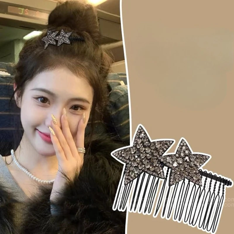 Rhinestone Pentagram Broken Hair Comb Korean Fashion Versatile  Hair Clip Women Girls Hair Styling Headwear Adult Tiara Tools