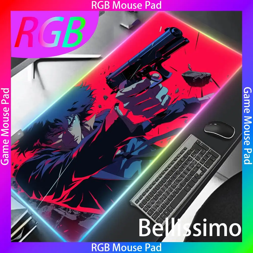 Imagem -03 - Espaço Cowboy Bebop Rgb Mousepad Led Gaming Backlight Acessórios para pc Teclado Gamer Tapete Retroiluminado Mesa Mouse Pad Pro