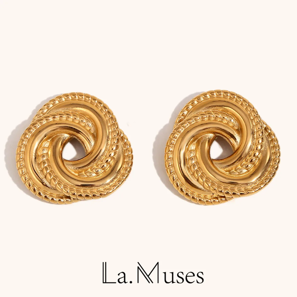 La.Muses Large Circular Winding Stainless steel Woman's Earrings Trend Water Proofing Jewelry Party Accessories Gifts