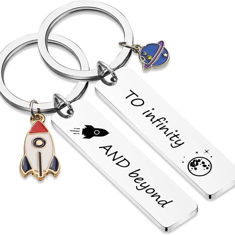 KeyChain Women Rocket Planet Key Chain for Men To Infinity Key Ring and Beyond Keyring Stainless Steel Pendant Cute Lovers Gift