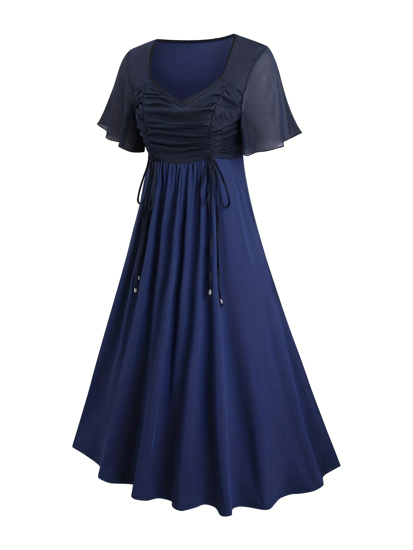 

plus Size European American Spring Autumn Fashion Flash Line Insert Waist-Cinching Pleated Pocket A-Line Mid-Length Dress