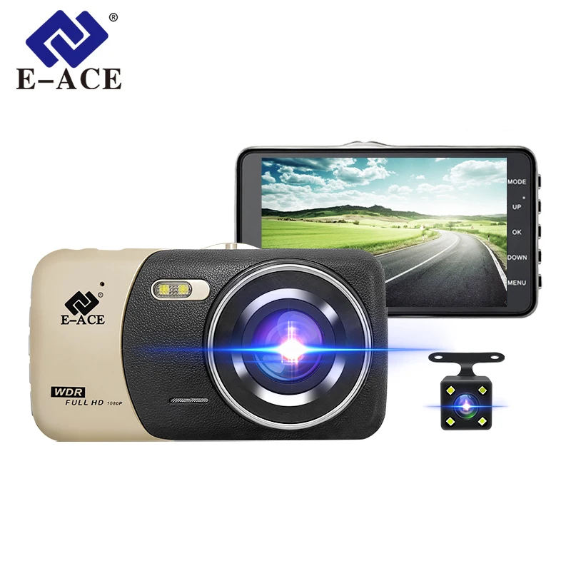 E-ACE Dashcam Sony Ccd 5V FHD 1080P 4.0 inches IPS screen About 24h Monitoring Assistance Camera DVR Black Box