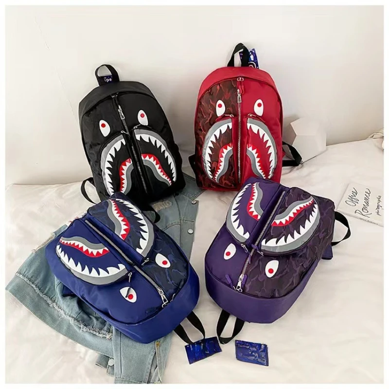 School Backpacks for Student Punk Style Anime Shark Print Travel Bags 2024 waterproof Street Trend Waterproof Shoulder Backpack