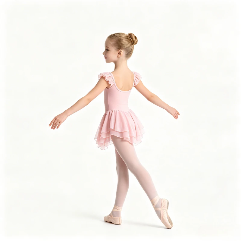 

Girls' Ruffle Sleeve Ballet Dress with Layered Chiffon Skirt, Gymnastics Leotard for Toddler, Dancewear for Practice Performance