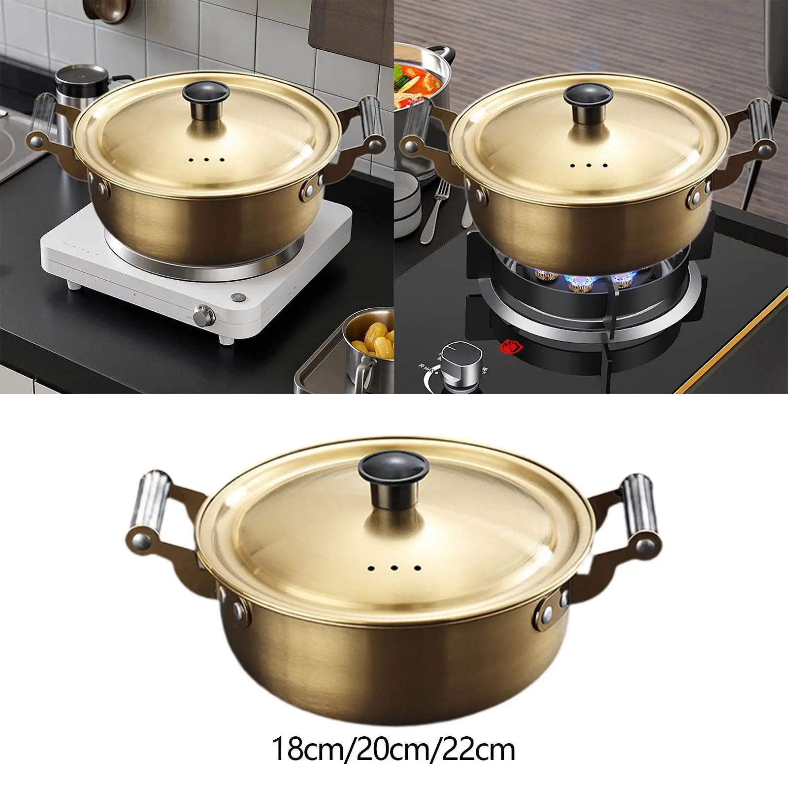 Koreanischer Ramen-Kochtopf, Induktionskochtopf, robust, mit Deckel, Edelstahl-Suppentopf für Camping, Picknick, Wandern, Ramyun-Nudeln