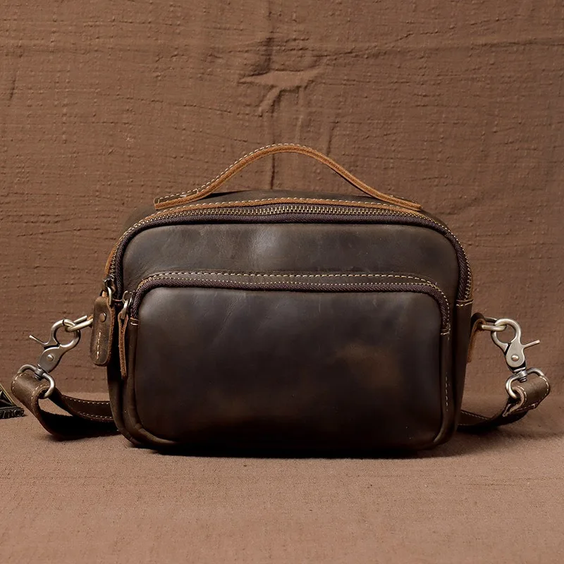 Zency 100% Genuine Leather New Men's Leather Handbag Casual Vintage Shoulder Bag Crazy Horse Leather Crossbody Bag for Men