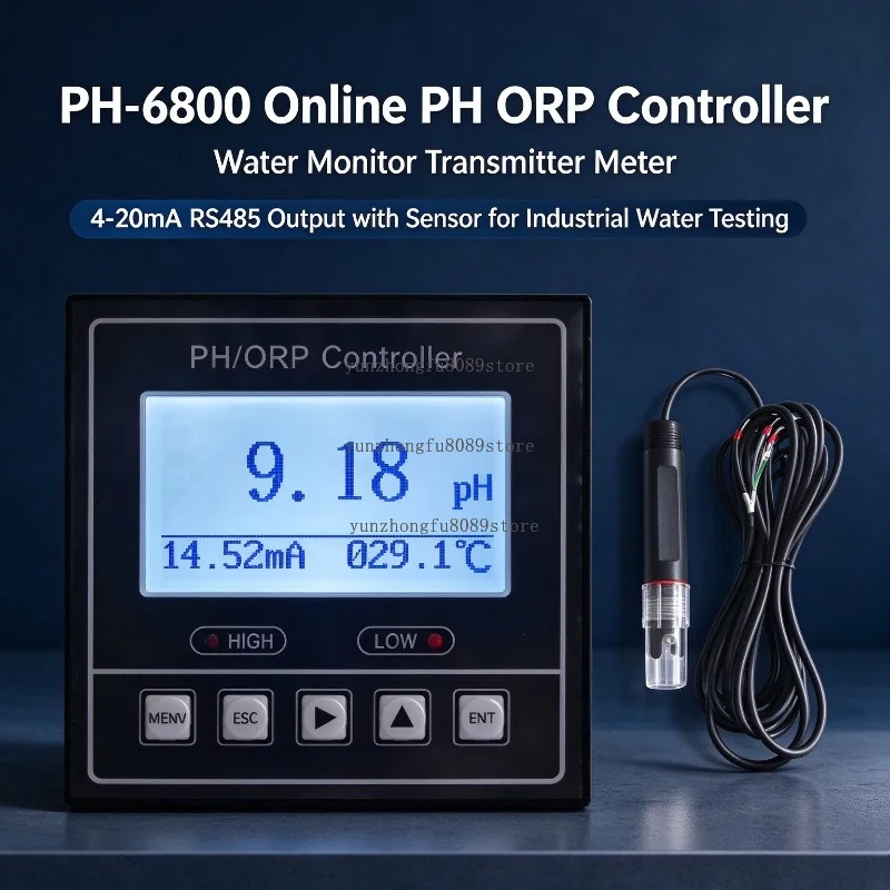 PH-6800 Online PH ORP Controller, Water Monitor Transmitter Meter, 4-20mA RS485 Output with Sensor