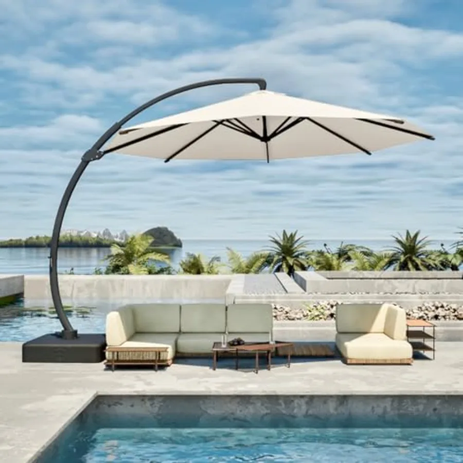 11FT Cantilever Umbrella with Base Large Curvy Outdoor Alumi