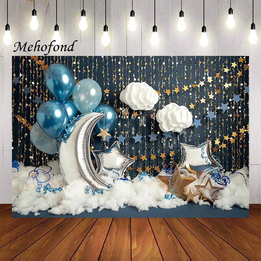 Mehofond Photography Background Shiny Moon Little Star Cloud Kids Birthday Party Cake Smash Portrait Decor Photo Backdrop Studio